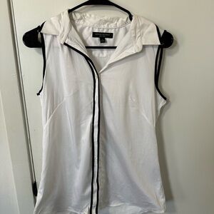 Banana Republic White and Black Trim Sleeveless Blouse